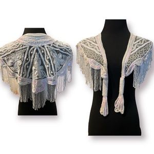 1920s Vintage Fringe Capelet beaded shawl
